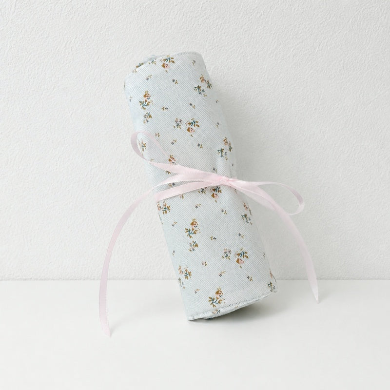 CouldNook Floral Fabric Makeup Brush Roll‑Portable Cosmetic Pouch with Ribbon Tie