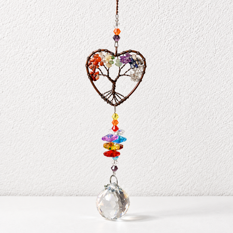 CouldNook Tree of Life Heart Hanging - Beaded Strand And Faceted Drop