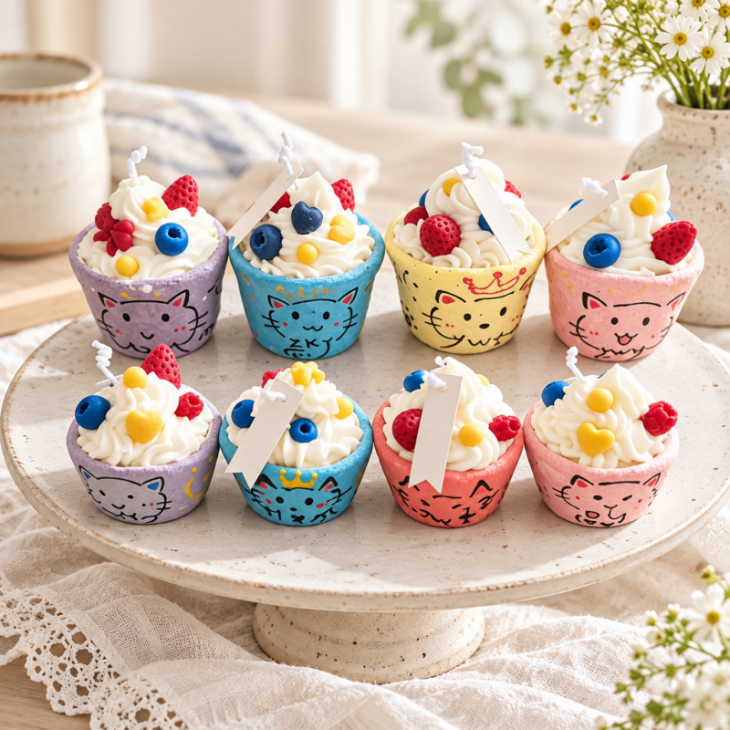 CouldNook Cake Scented Candle - Ceramic Cat Cup and Fruit-Inspired Topping