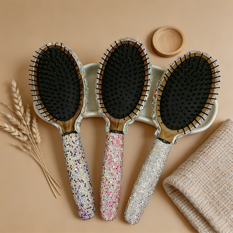 CloudNook Rhinestone Paddle Brush‑Air Cushion Hair Comb