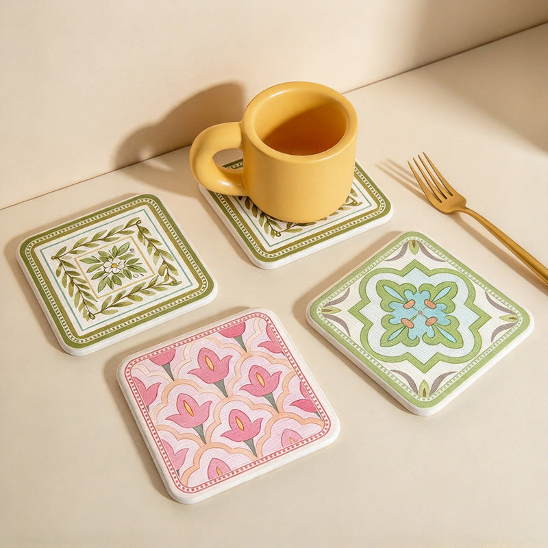CouldNook Patterned Coaster - Rounded Square and Colorful Illustrated Surface Choices