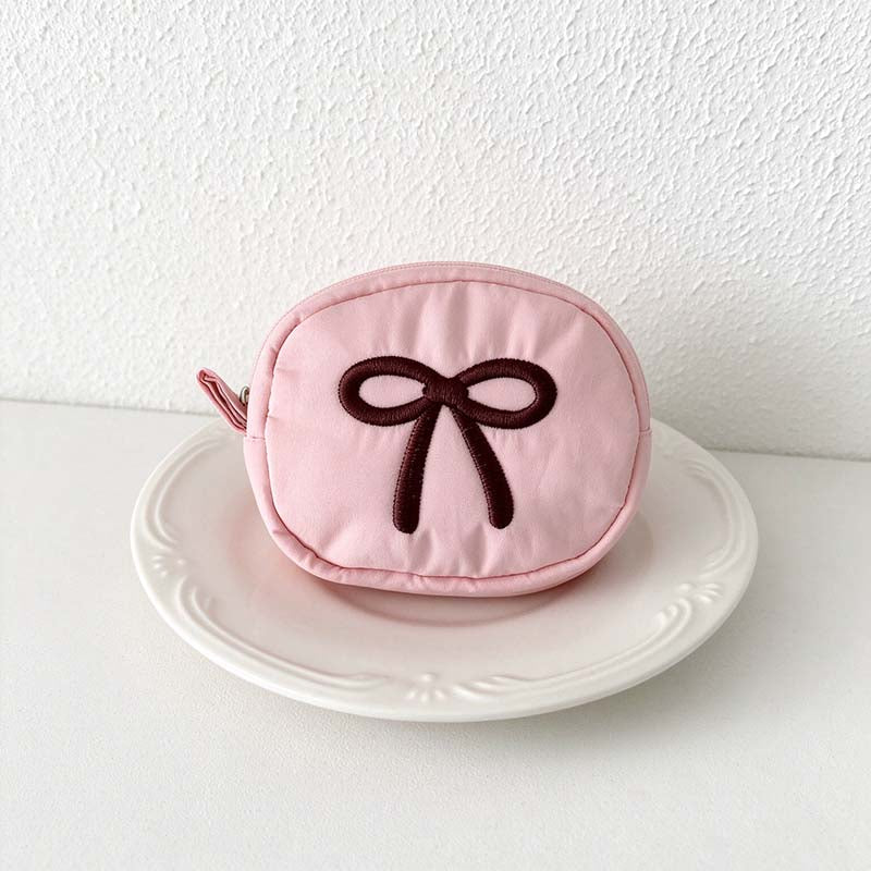 Bow Coin Pouch - Embroidered Motif and Rounded Corners