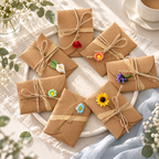 Flower Greeting Card - Kraft Folded Cover and Twine Bow