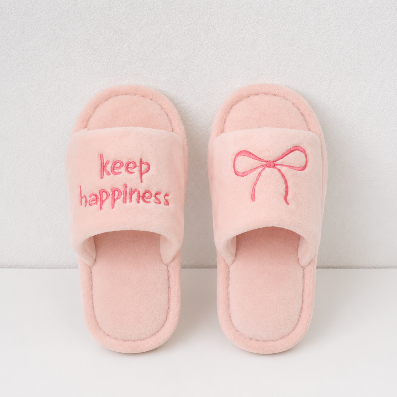 CouldNook Bow Letter House Slippers - Fuzzy Open-Toe Slide Design
