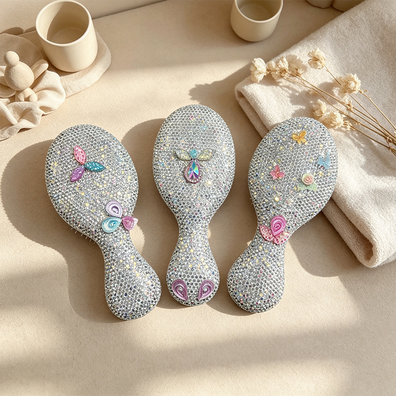 CouldNook Flower Stone Set Bamboo-Look Hair Brush - Handheld Grip Profile