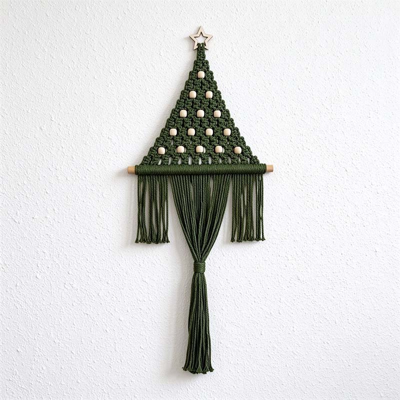 CouldNook Macrame Tree Wall Hanging - Beaded Triangle and Long Center Tassel