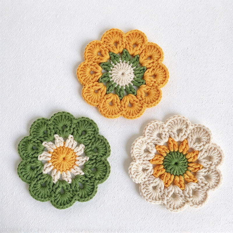 CouldNook Crochet Flower Coaster - Scalloped Petals And Contrasting Center