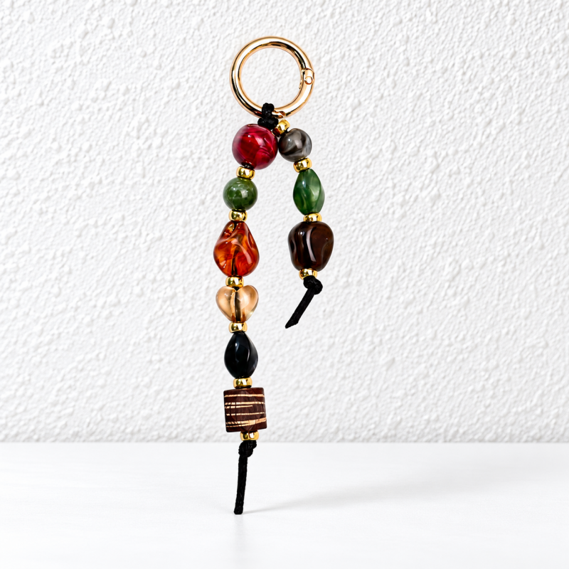 CouldNook Beaded Keychain - Uneven Twin Strands and Mixed Resin Shapes