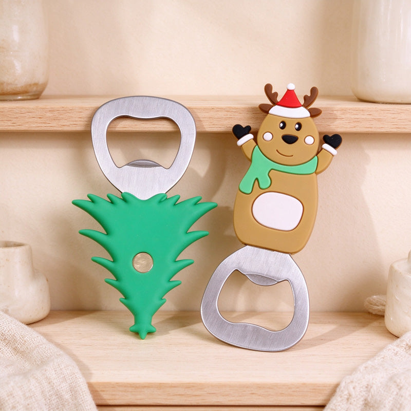 Magnetic Christmas Bottle Opener with Silicone Holiday Character