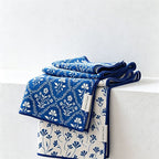 CouldNook Printed Tea Towel - Floral Blue and Brown Patterns