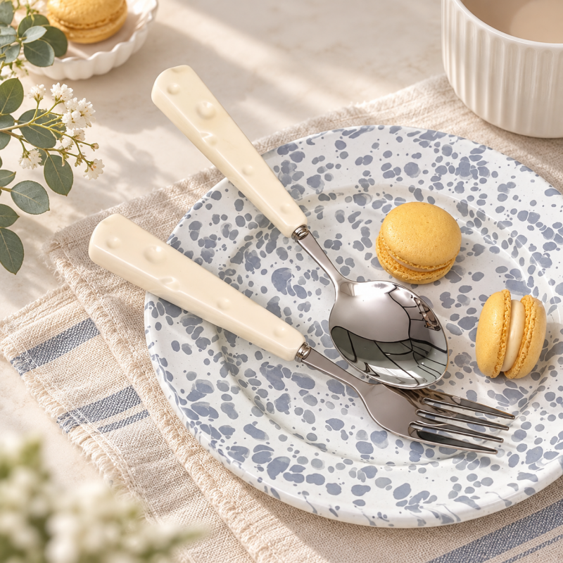 Cheese-Pattern Flatware - Ceramic Handles and Polished Heads