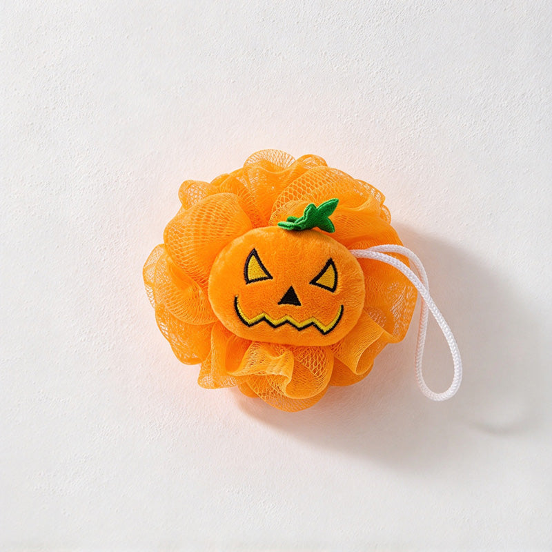 CouldNook Pumpkin Bath Pouf - Jack-O-Lantern Face And Hanging Cord
