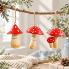 Mushroom Ornament - Paired Red Caps and Twine Loop