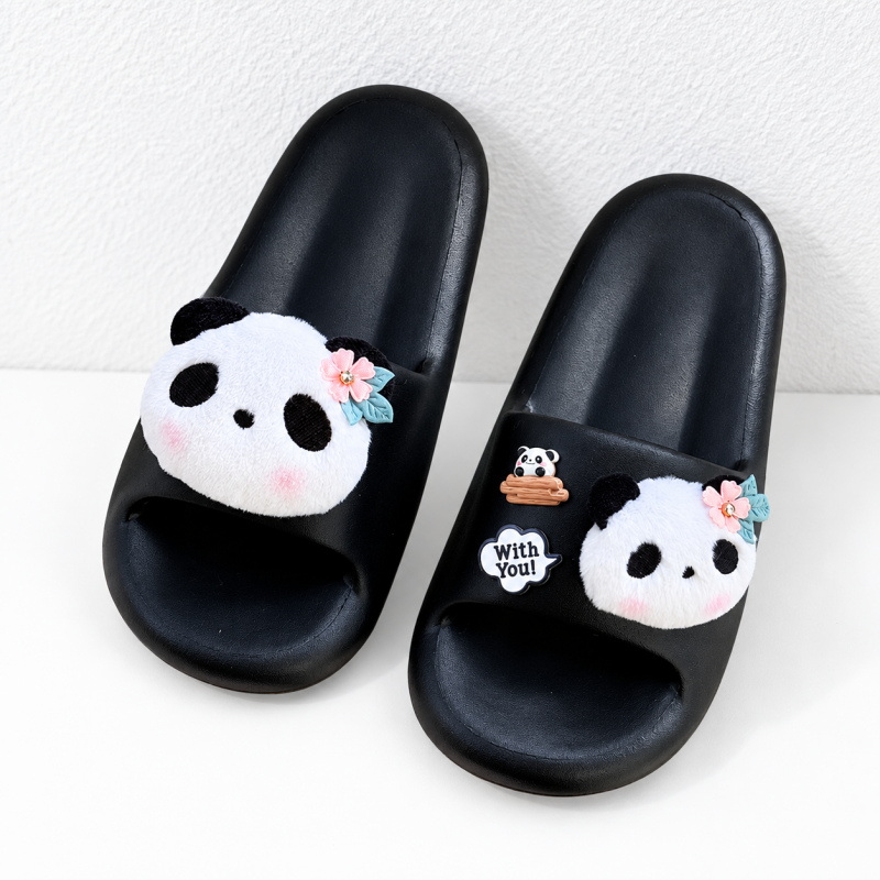 CouldNook Panda Slide Slippers - Black and White Options