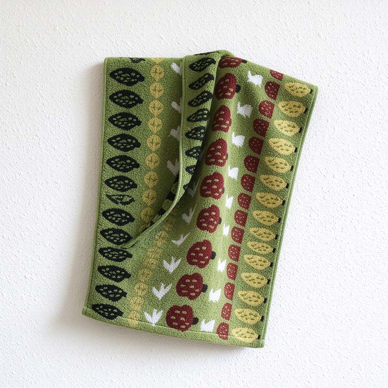CouldNook Forest Jacquard Towel - Tree Rows And Flying Bird Motifs