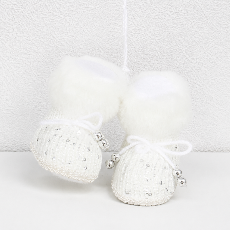 CouldNook Christmas Boot Pair Ornament - Fluffy Cuffs and Little Bows