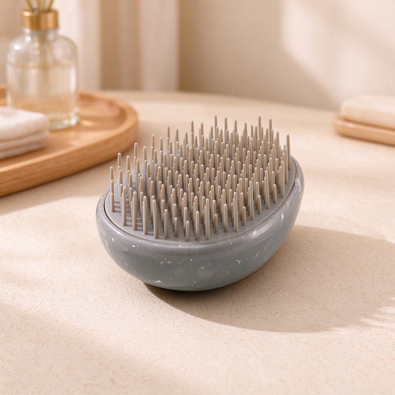 Marbled Egg-Shaped Palm Hairbrush with Rounded Pins