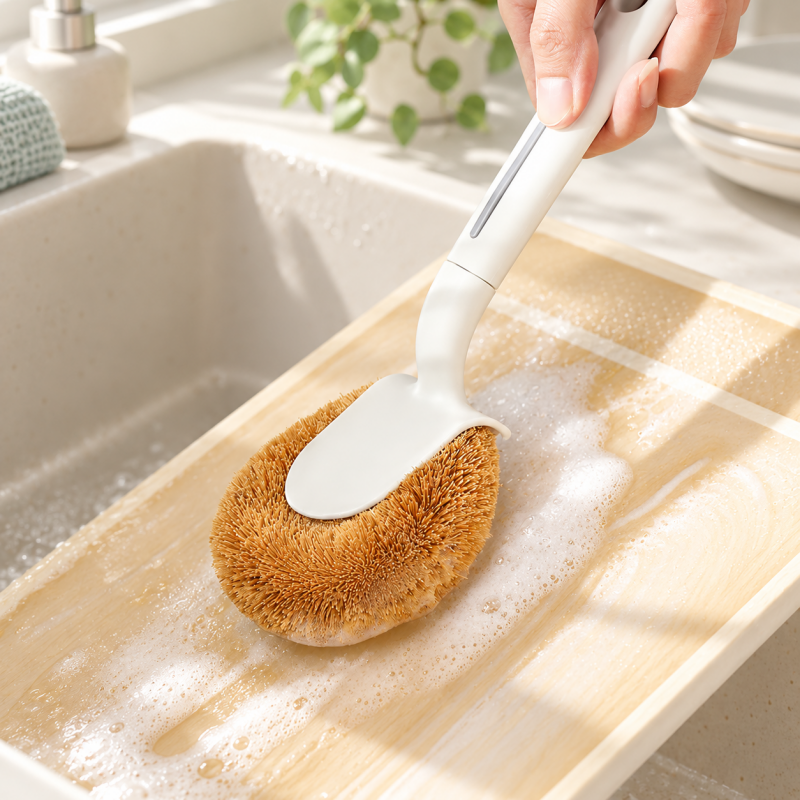 CouldNook Coir Pot Brush - Curved Neck And Slotted Hanging Handle