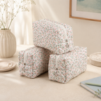 CouldNook Floral Quilted Makeup Bag‑Portable Travel Cosmetic Pouch