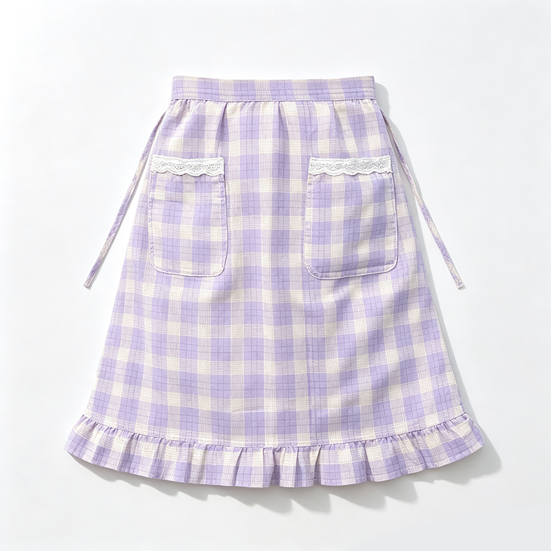 CouldNook Gingham Waist Apron - Curved Picnic Ruffle Accent