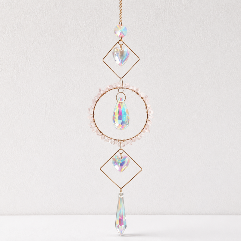 CouldNook Stone Ring Suncatcher Ornament - Geometric Crystal Drops