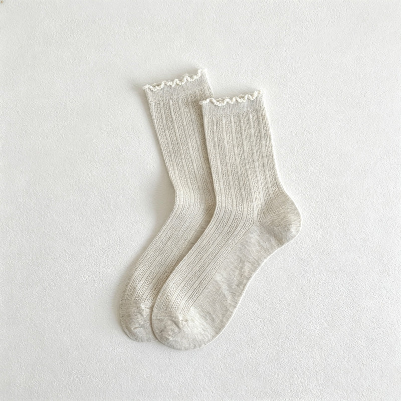 CouldNook Ruffled Ribbed Crew Socks-Ruffled Cuff Edge