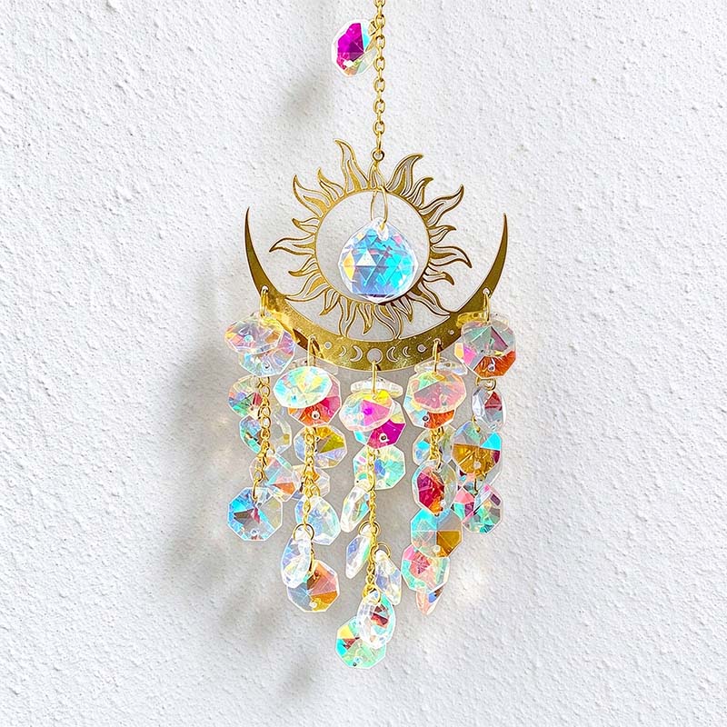 CouldNook Sun And Crescent Suncatcher - Radiating Frame And Suspended Beads