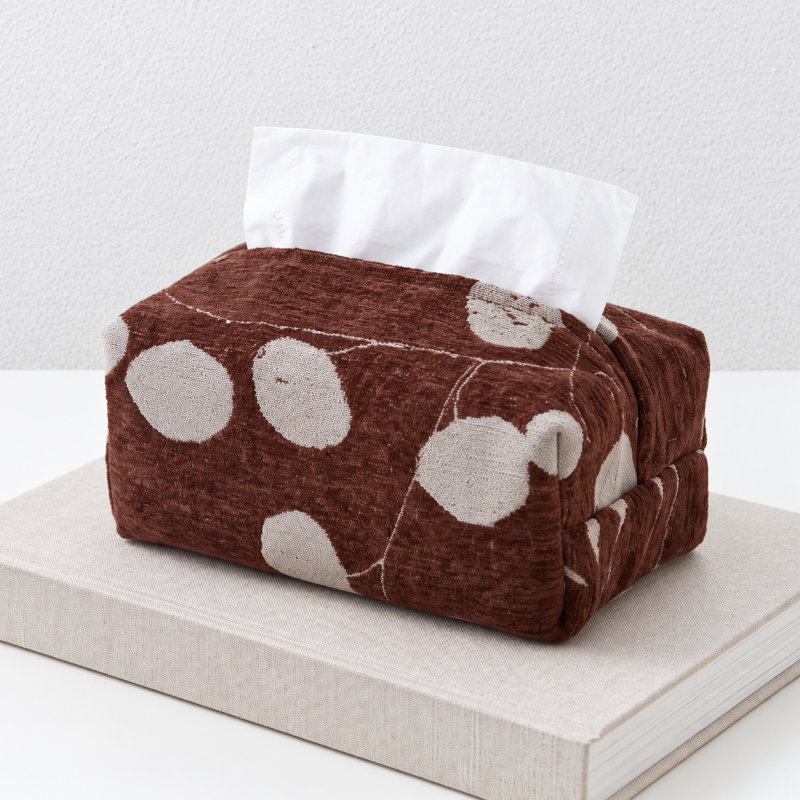 CouldNook Caramel Fabric Tissue Holder - Woven Pattern Cover