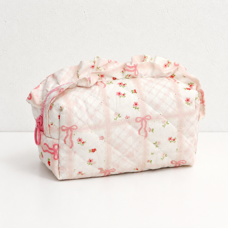CouldNook Quilted Cosmetic Pouch - Ruffled Zipper and Printed Designs