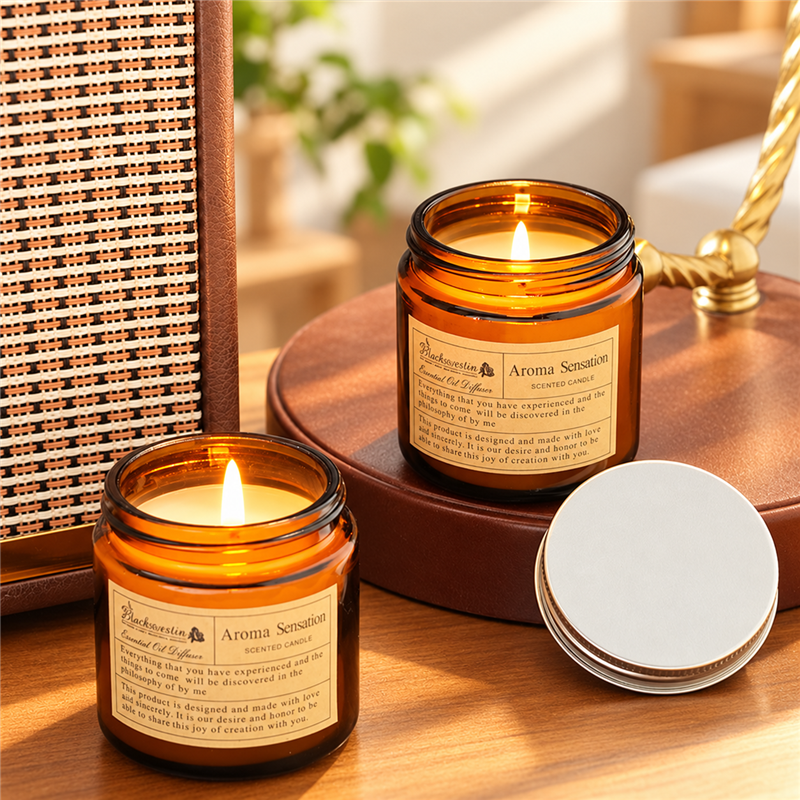 Scented Amber Glass Jar Candle with Silver Lid