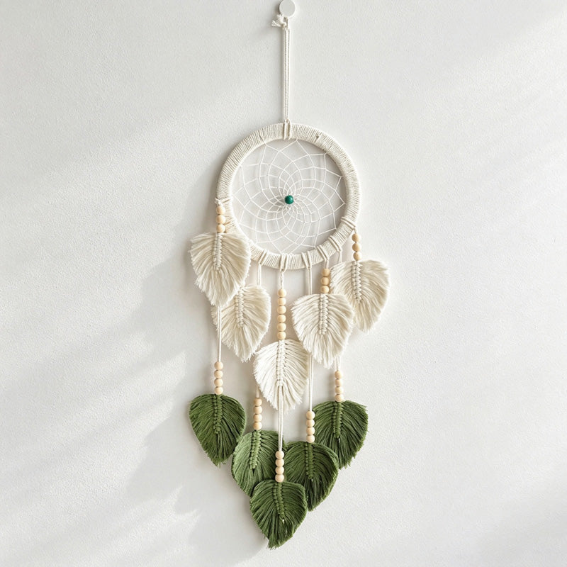 CouldNook Leaf Dreamcatcher - Botanical Green Woven Wall Hanging