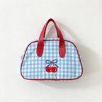 CouldNook Blue Gingham Makeup Bag - Contrast Trim And Cherry Decoration