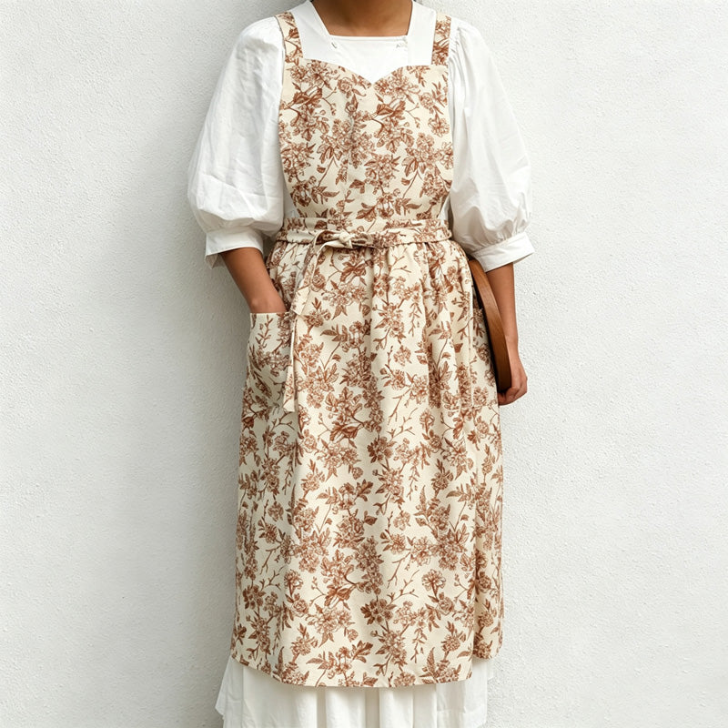 CouldNook Floral Cotton Apron - Tie Waist and Side Pockets