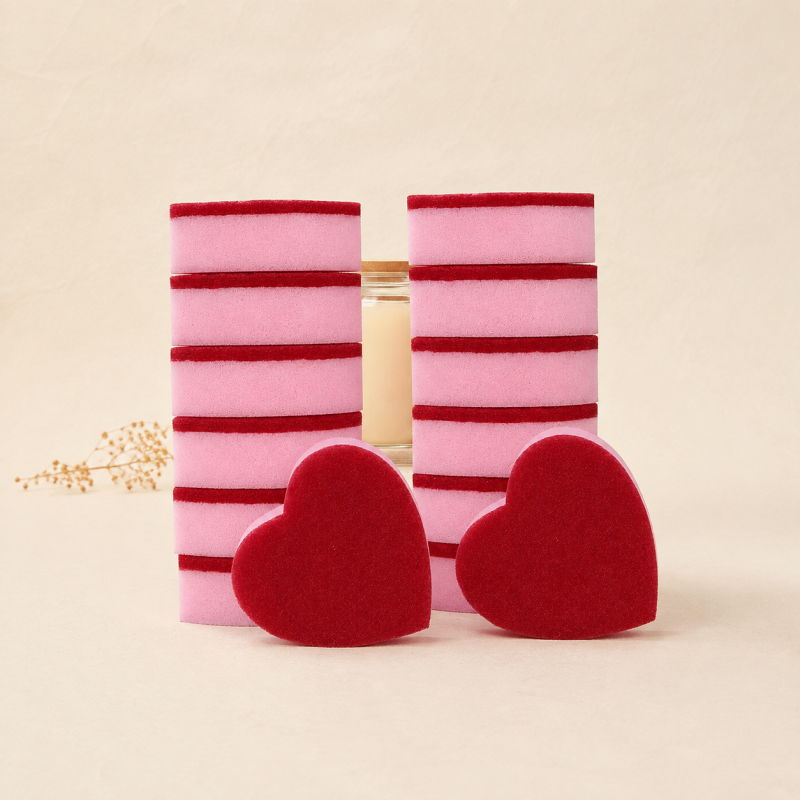 CouldNook Heart Cleaning Sponge - Burgundy Kitchen Scrubber Shape