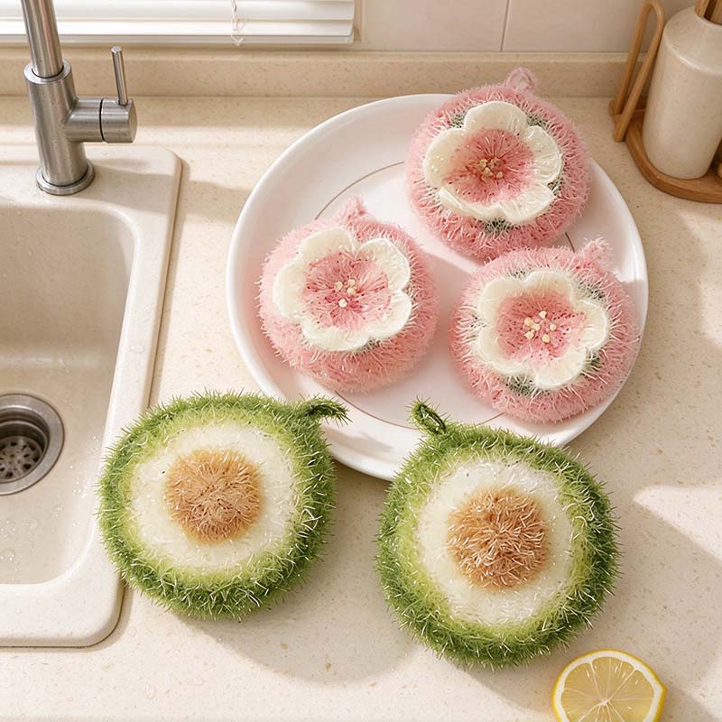 CouldNook Avocado Dish Sponge - Shaggy Green Surface And Raised Brown Pit