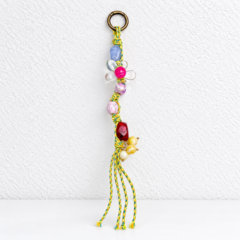 CouldNook Floral Beaded Charm - Twisted Cords and Loose Tassel Ends