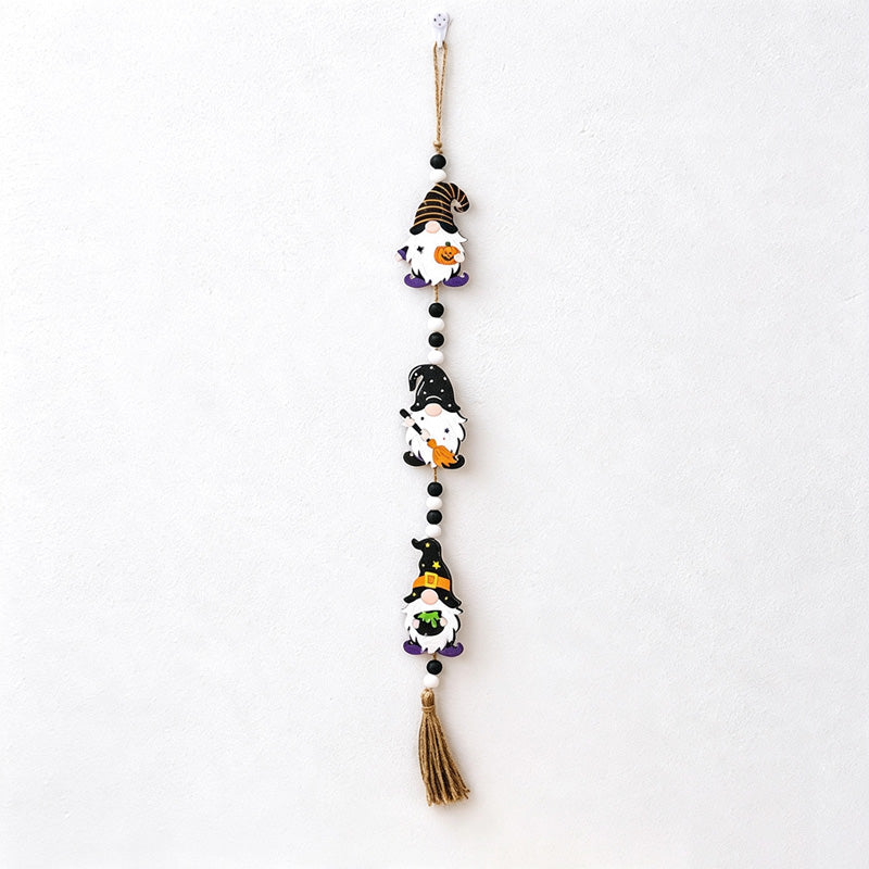 CouldNook Halloween Wooden Beaded Hanging Ornament‑Gnome Pumpkin Bat Wall Decor