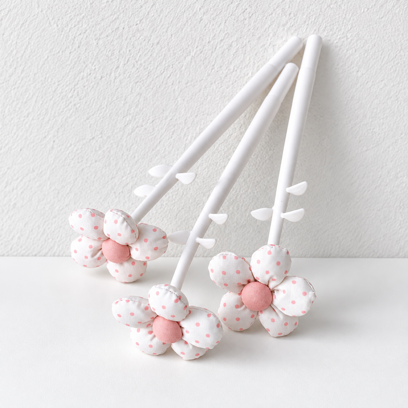 CouldNook Flower Gel Pen - Patterned Fabric Petals and Leafy Stem