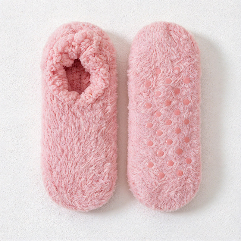 CouldNook Plush Low-Cut House Socks - Fuzzy Exterior And Dotted Soles