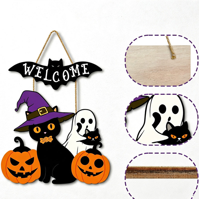 CouldNook Halloween Wooden Welcome Hanging Sign‑Front Door Porch Party Home Decor