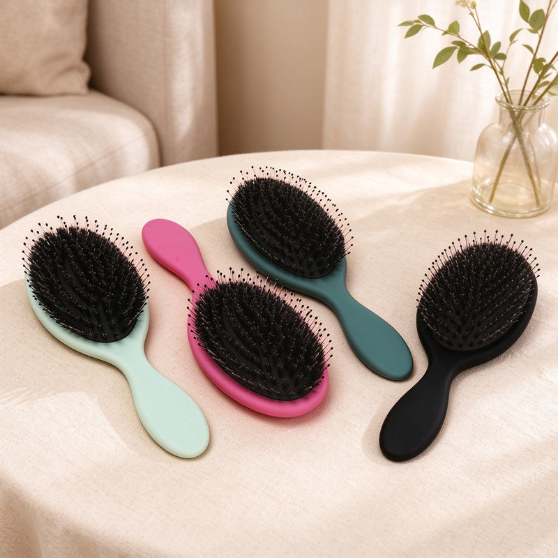 Boar Bristle Cushion Hairbrush with Oval Paddle Head