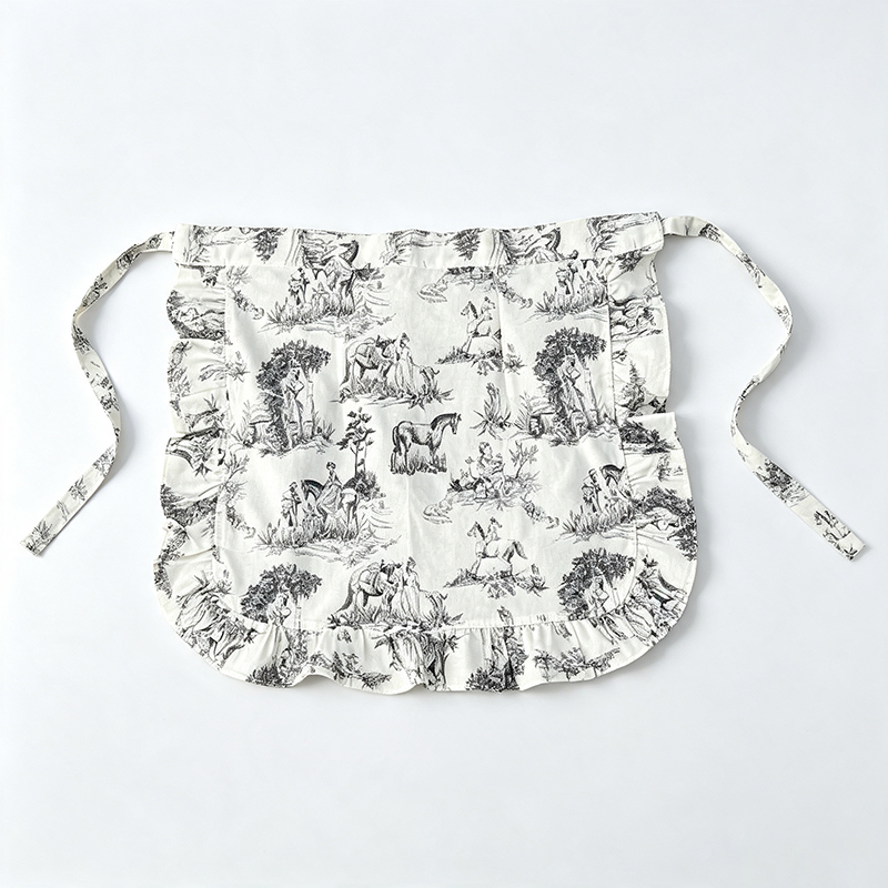 CouldNook Blue Toile Waist Apron - Layered Scenic Ruffle