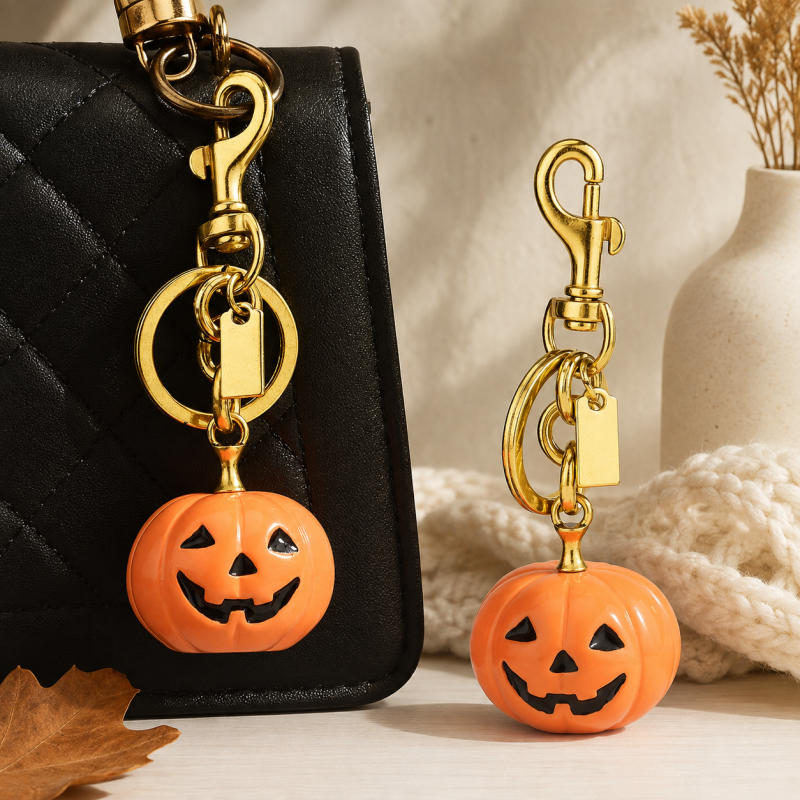 CouldNook Pumpkin Keychain - Jack-O-Lantern Face and Gold-Tone Clasp