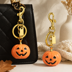 CouldNook Pumpkin Keychain - Jack-O-Lantern Face and Gold-Tone Clasp