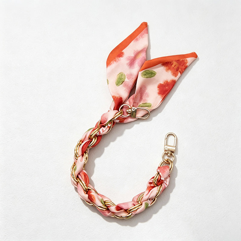 CouldNook Floral Scarf Phone Wrist Strap - Rose Braided Chain