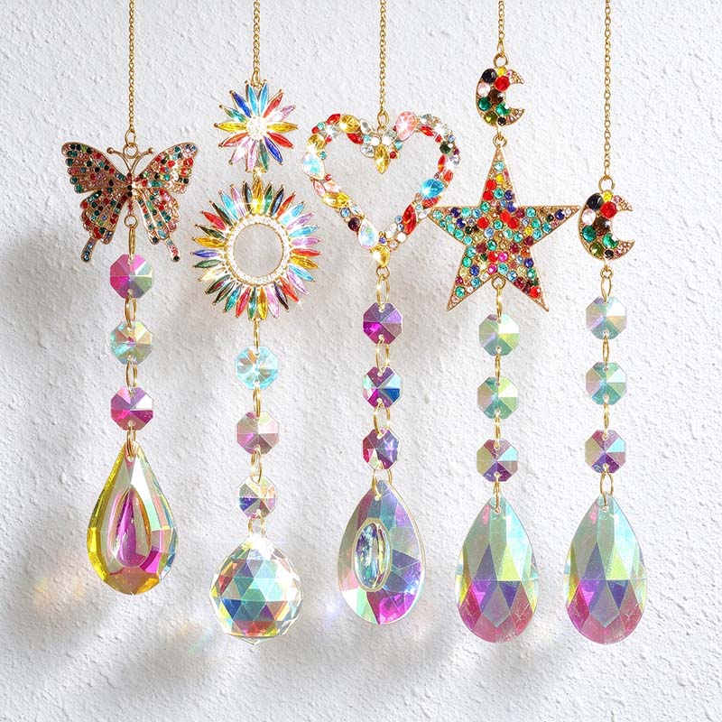 CouldNook Jeweled Motif Suncatcher - Colorful Outline And Faceted Hanging Drop