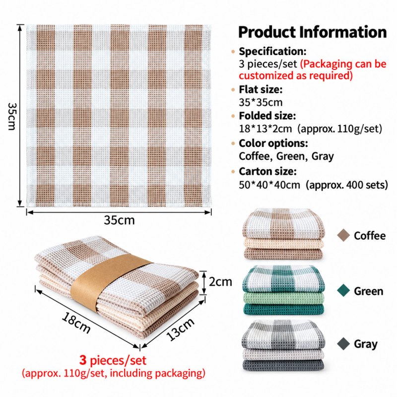 Cotton Waffle Dishcloth Set with Coordinated Patterns