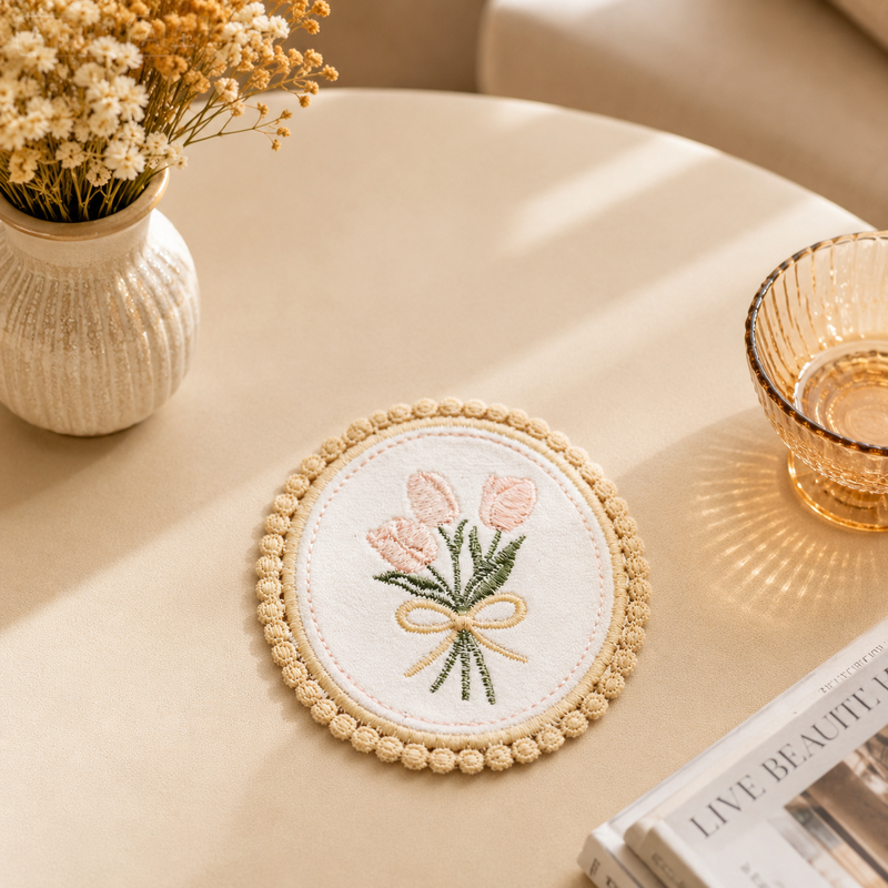 CouldNook Non-Adhesive Tulip Embroidered Lace Patch - Soft Dining Accent