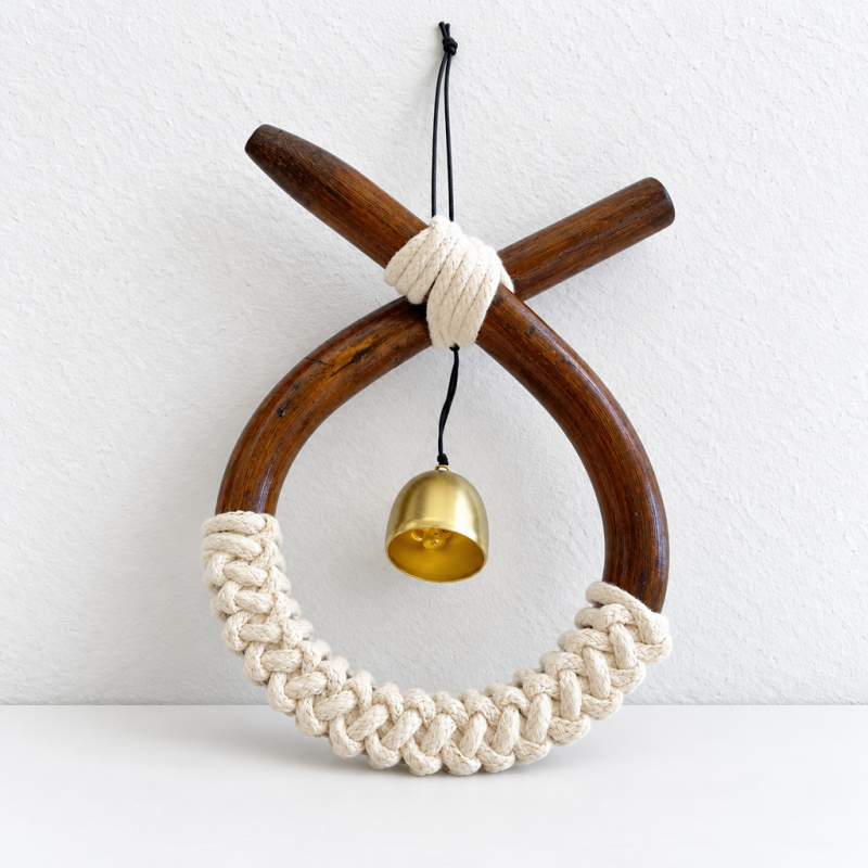 CouldNook Rattan Bell Wind Chime - Looped Frame And Knotted Cord
