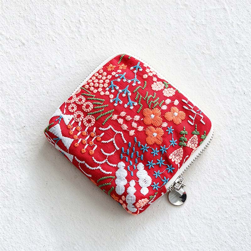 CouldNook Embroidered Jewelry Pouch - Zip Closure and Divided Fabric Interior